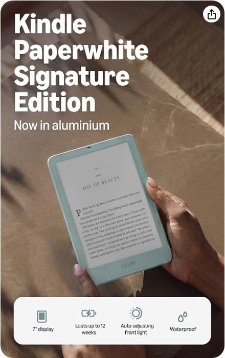 Amazon Kindle Paperwhite Signature Edition 32 GB (Newest Gen), Thinner, new aluminium design, 7" display, Auto-adjusting front light, without ads - Seaglass Green